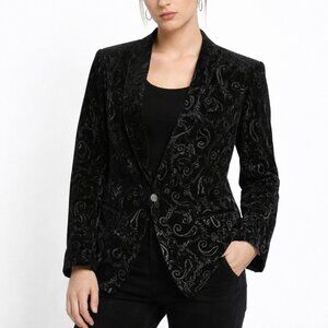 SPARRS Velvet Paisley Blazer Size 10 Black Vintage Formal Jacket USA Statement